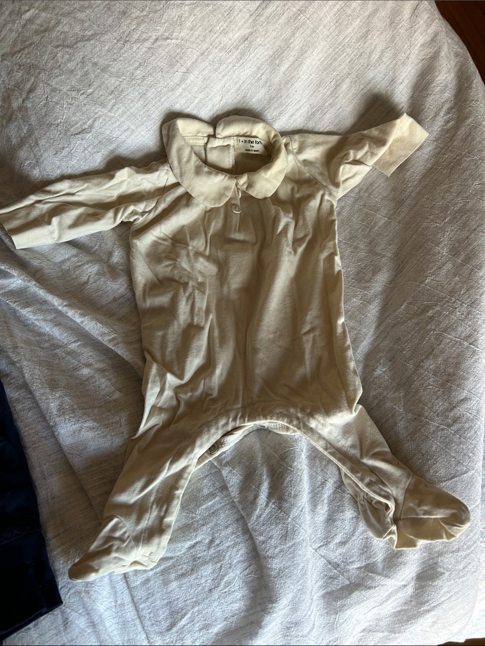 Mini cream Cream Footed Baby One-Piece with Peter Pan Collar
